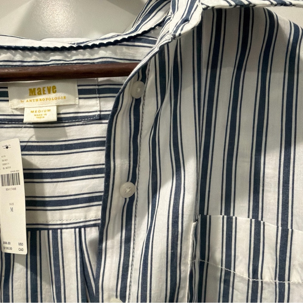 Maeve Anthropologie Blue and White Striped Button Shirt minimalist classic - Picture 11 of 11